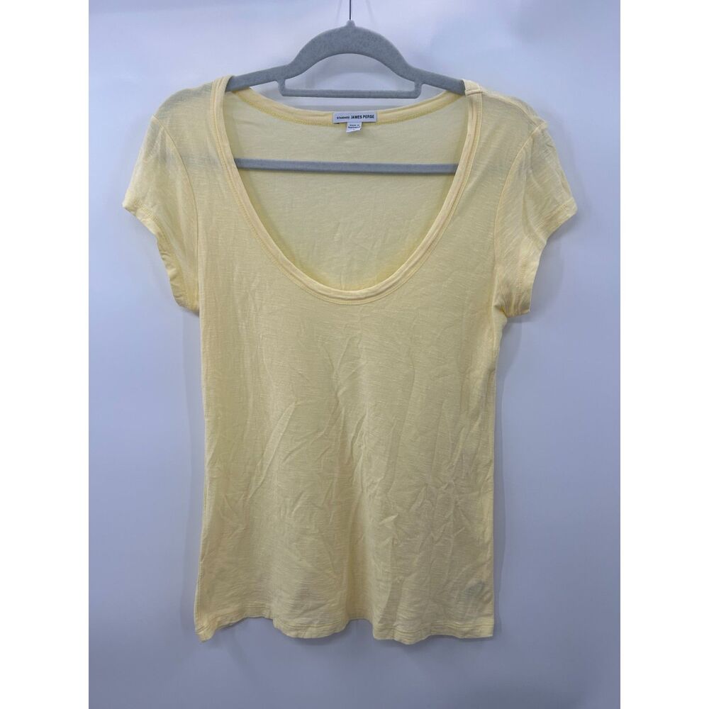 Standard James Perse Shirt Womens Size 3 Yellow Deep Scoop Tee Short Sleeve L